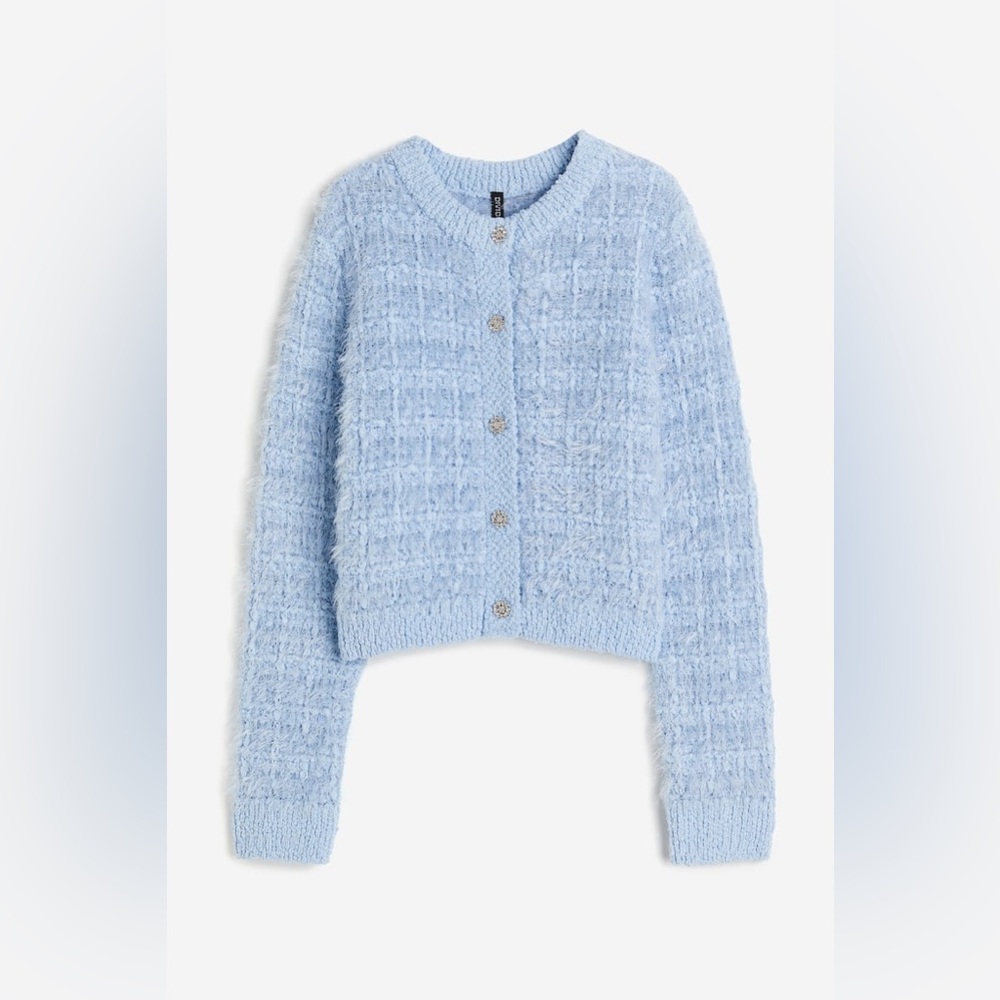 H & M Blue Fluffy Boucle Cardigan - M